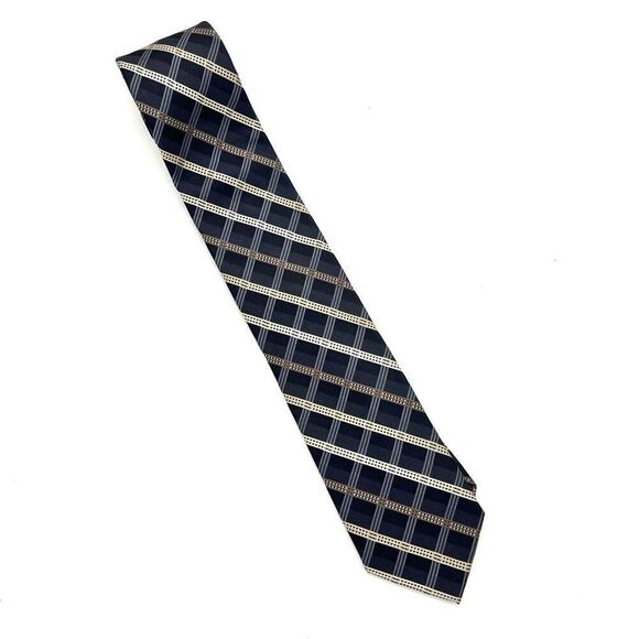 Pronto Uomo Silk Tie Gray and Cream Plaid 3” x 62” - Picture 1 of 9